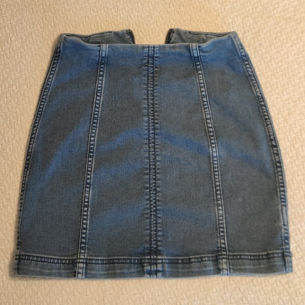 Free People Denim Mini Skirt 2 Straight Dark Blue Jean Stretch